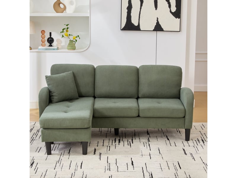 Canapé d'angle en l modulable avec méridienne réversible, canapé 3 places vert en velours côtelé respirant, 166x118x77 cm, idéal pour petit espace. - Conforama R