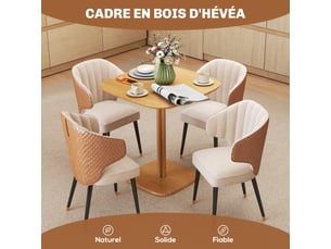 Table à manger pour 4 personne table de cuisine style moderne avec plateau aspect bois, bois naturel, 70 x 70 cm