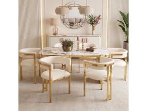 4 chaises de salle à manger confortables et respirantes, style moderne, pieds métalliques galvanisés dorés, tissu chenille beige + or