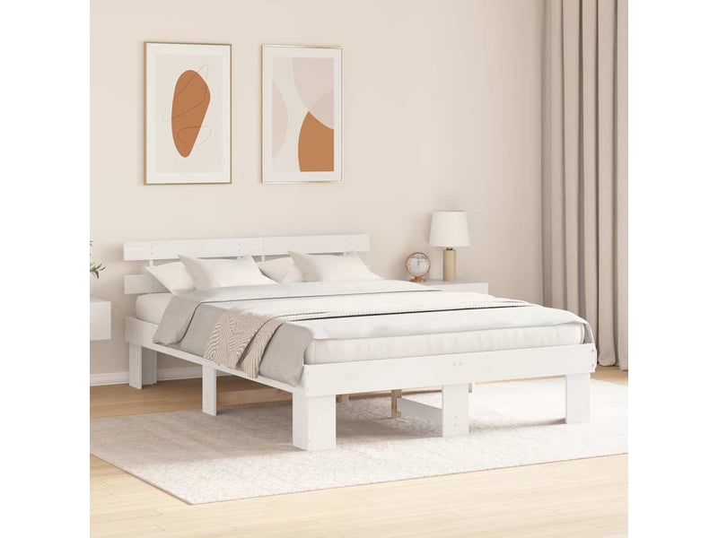  Lit double- lit adulte -  cadre de lit avec tête de lit blanc 150 x 200 cm pin massif  - Conforama B