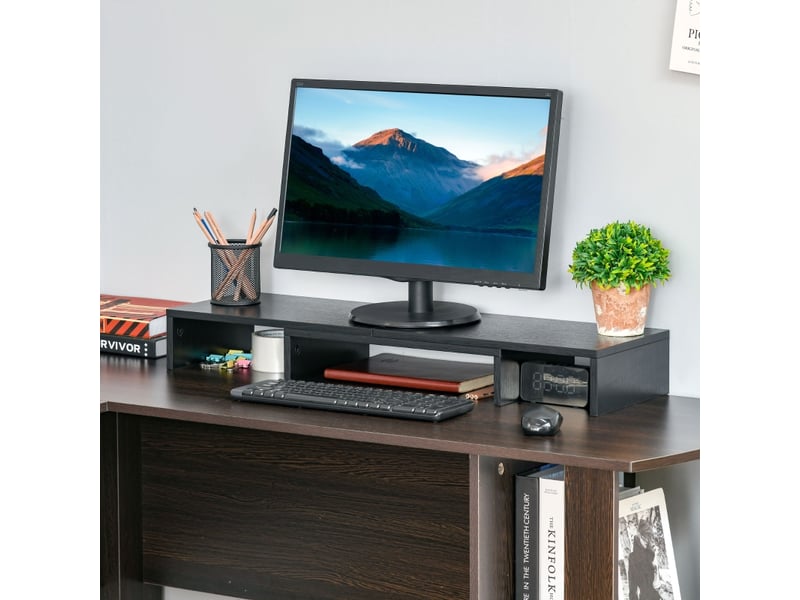  Support double écran,117x23,5x10 cm,longueur et angles réglables,bois,noir  - Conforama B