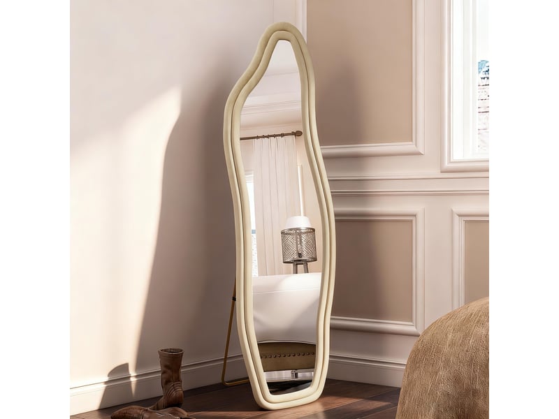 Miroir sur pied - 160x50cm - design irrégulier - cadre velours - miroir psyché pleine longueur incassable - jaune - Conforama C