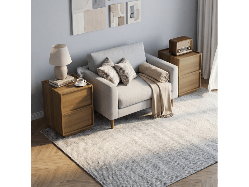  Lot de 2 tables de chevet 48x38x54 cm, 2 tiroirs, sans poignées, meuble de chambre, mdf et aggloméré, couleur chêne  - Conforama D