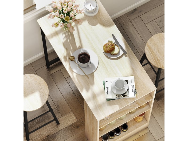  Ensemble bar,91x49x91 cm,3 pièces avec 2 tabourets et rangement,noir effet chêne  - Conforama D