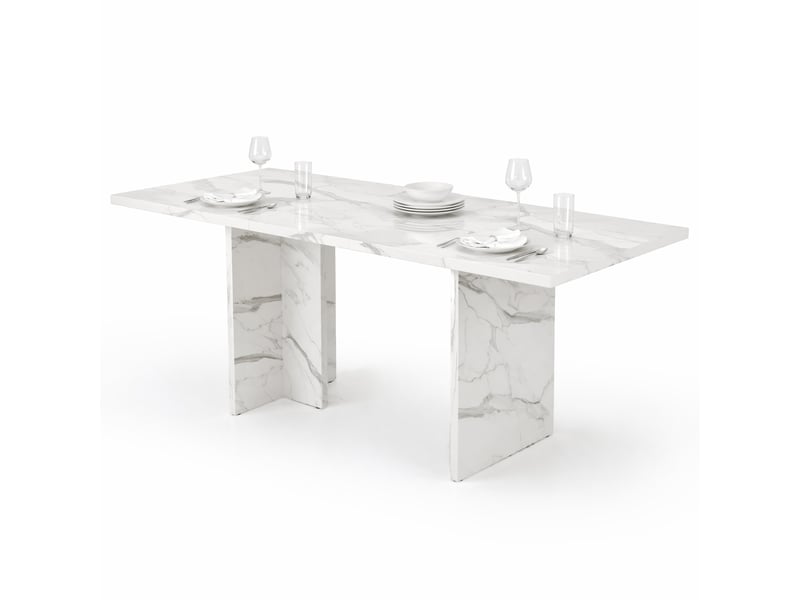  Table extensible 6 à 8 personnes avec rallonge escamotable et plateau épais, en mdf blanc marbre, 140–180 × 80 cm  - Conforama A