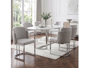 Chaise de salle à manger lot de 6 avec dossier double et accoudoirs en tissu chenille gris clair et argenté