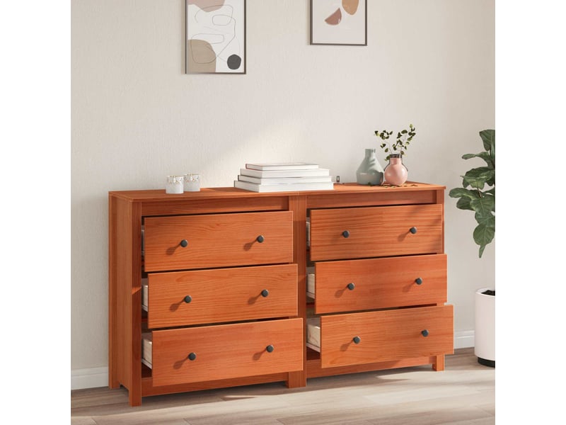  Buffet - bahut - meuble de rangement 2 pc brun 140 x 35 x 80 cm pin massif  - Conforama D