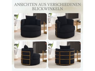 Fauteuil pivotant 360° 76 x 79 x 78 cm – coffre de rangement intégré & coussin inclus –velours côtelé - noir