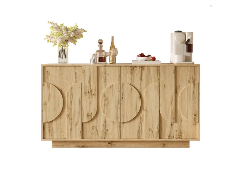 Buffet bas 160x40x85 cm avec 4 portes, étagères réglables, design sans poignées et façade décorative en relief - mdf bois - Conforama A