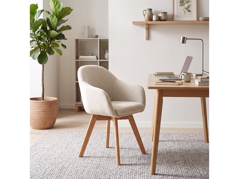 Lot de 6 chaises de salle à manger pivotantes à 360° – tissu effet lin respirant, pieds en bois massif - beige - Conforama W