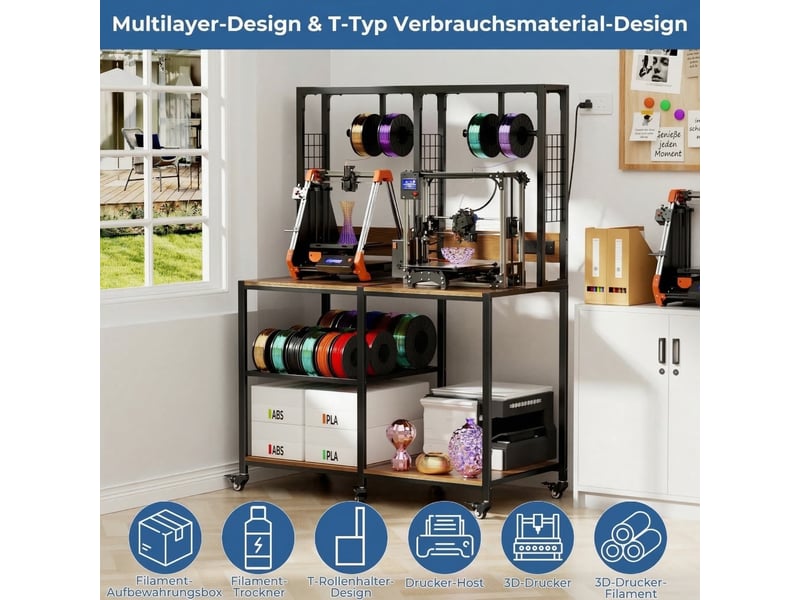 Support pour 2 imprimantes 3d,119.9x59.9x160 cm,avec rangement mobile,métal,noir - Conforama E