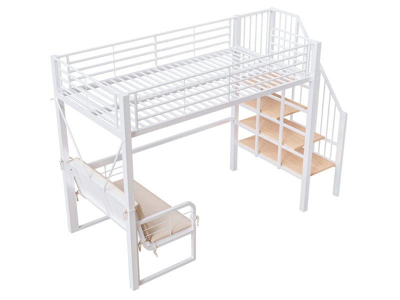 Lit mezzanine enfant 90x200 cm – blanc – canapé amovible, escalier avec rangement, sans matelas - Conforama D