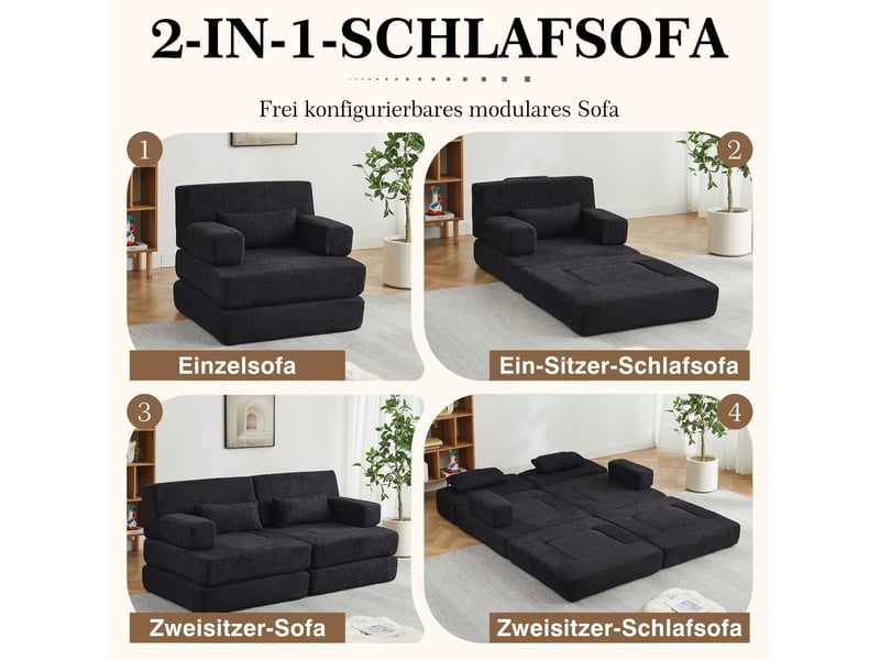 Canapé-lit convertible 1 place en chenille, canapé modulaire pliable, cadre en fer, convertible en lit d'appoint - Conforama D