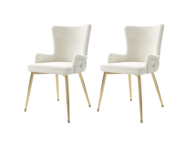  Lot de 2 chaises salle à manger 55x47x85 cm en velours beige, pieds en métal solides et accoudoirs  - Conforama A