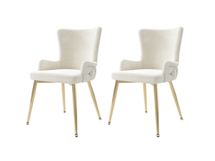 Lot de 2 chaises salle à manger 55x47x85 cm en velours beige, pieds en métal solides et accoudoirs