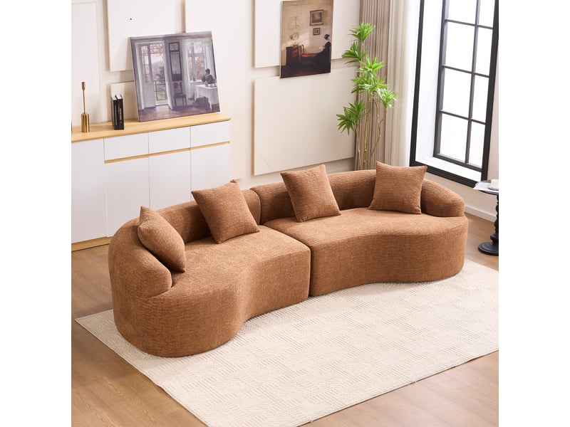 Canapé courbé moderne modulaire 4 places sans montage - revêtement chenille confortable - Conforama D