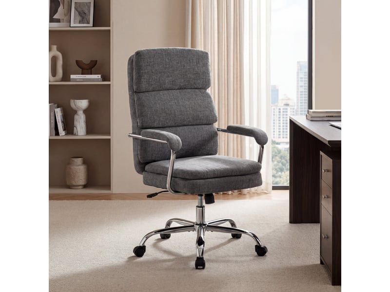  Chaise de bureau à domicile, réglable en hauteur et pivotante à 360°, grise.  - Conforama C