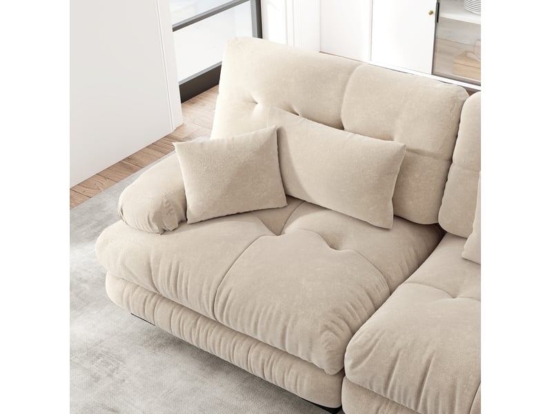  Canapé d'angle modulable 3 places en velours côtelé beige clair avec ottomans mobiles, confort profond au salon  - Conforama E