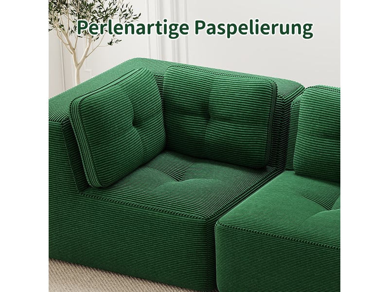  Canapé droit modulable 3 places velours côtelé vert – 297 x 104 x 69 cm Fay Lum - Conforama E