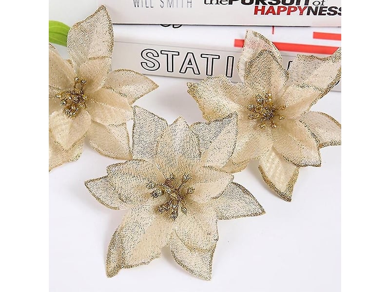  Poinsettias pailletés de noël, fleurs artificielles pailletées pour mariage, nouvel an, noël, espagne, décoration  - Conforama B
