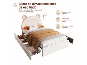 Lit avec rangement 90x200 cm coloris beige
