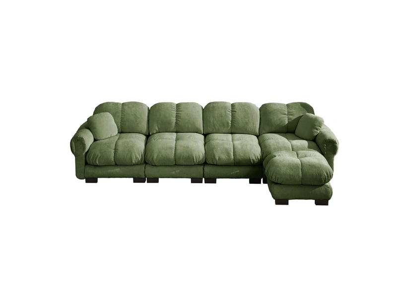  Canapé d'angle modulable 4 places en tissu chenille vert, canapé d'angle avec ottomane mobile et dossier ergonomique pour salon moderne  - Conforama A