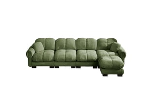 Canapé d'angle modulable 4 places en tissu chenille vert, canapé d'angle avec ottomane mobile et dossier ergonomique pour salon moderne