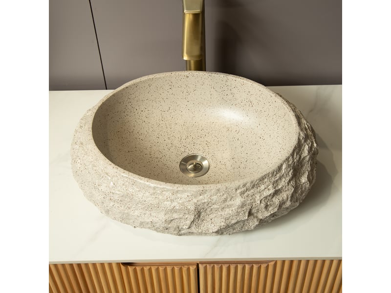 Vasque à poser en résine avec motif pierre irrégulier, sans robinet, pour salle de bain, 62×52×28 cm, beige  - Conforama B