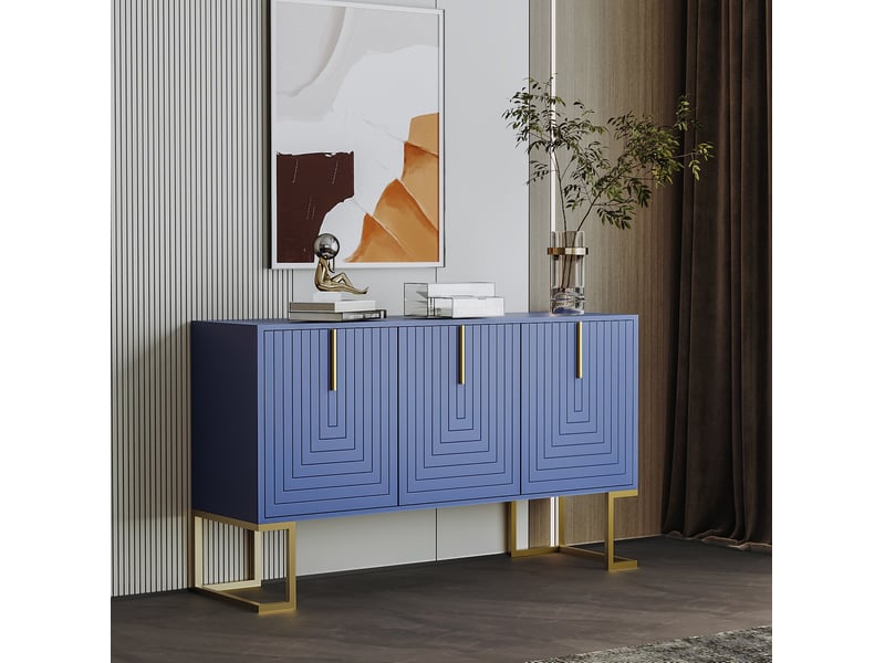  Sideboard 138x40x80.5 cm 3 portes mdf bleu marine  - Conforama E