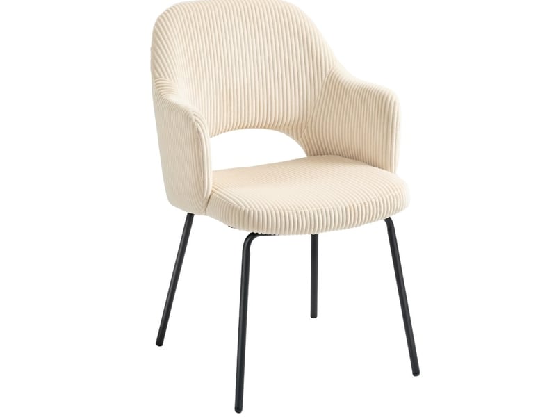  Chaise de salle à manger 62,5x57x85,5 cm, assise coque rembourrée, velours côtelé beige, pieds métalliques  - Conforama A