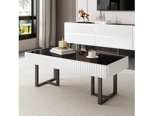 Table basse design 110x50,5x41 cm plateau noir laqué brillant résistant piétement métal mdf et particules noir et blanc