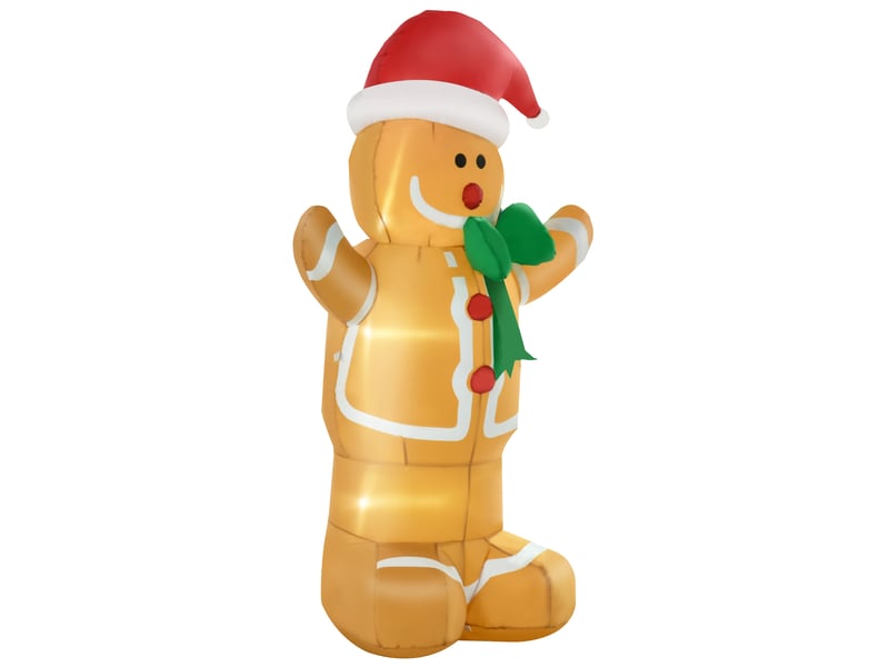  Décoration de noël gonflable : bonhomme en pain d'épice de 1,83 m avec nœud, 3 led, souffleur intégré, décoration de jardin  - Conforama B