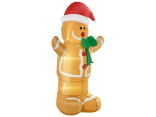Décoration de noël gonflable : bonhomme en pain d'épice de 1,83 m avec nœud, 3 led, souffleur intégré, décoration de jardin