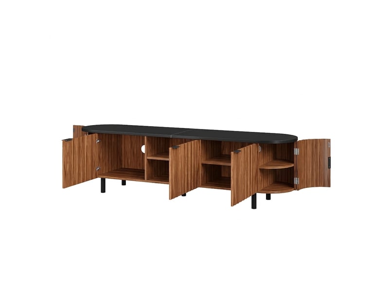  Meuble tv noyer 170 cm en mdf avec 5 portes à façade rainurée et bords arrondis  - Conforama A