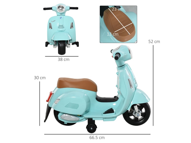  Moto électrique pour enfants de 18 à 36 mois avec licence vespa officielle, phares et klaxon, 66,5 x 38 x 52 cm, verte  - Conforama E
