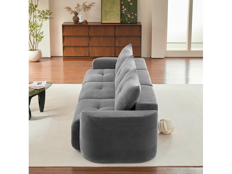  Canapé modulable 3 places 279x100x84 cm gris anthracite en velours côtelé, siège individuel amovible  - Conforama E