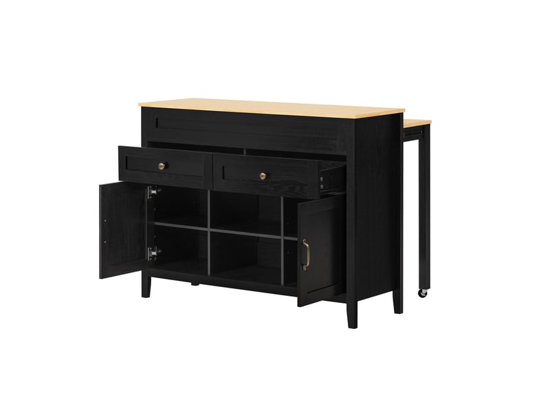  Îlot de cuisine avec table extensible 120x40-76x92 cm en mdf noir  - Conforama A