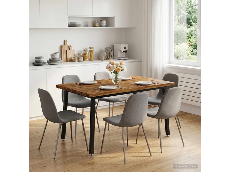  Table à manger moderne 120x80x75 cm bois d'acacia massif naturel et noir shl6535  - Conforama C