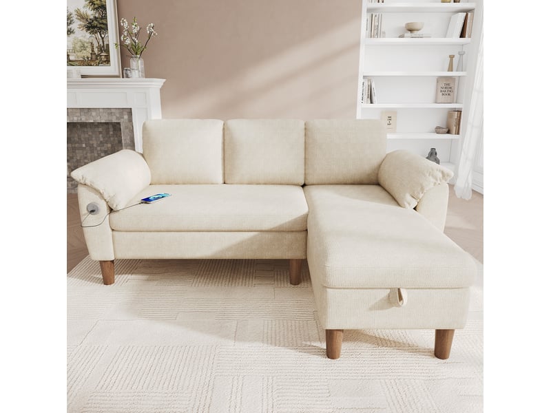  Canapé d'angle 3 places 181x125x88 cm avec rangement beige  - Conforama B