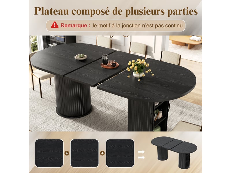Table à manger extensible noir, rangement, pratique, confort, solide - mdf et métal - 150x80x75cm - cuisine et salle à manger - Conforama D