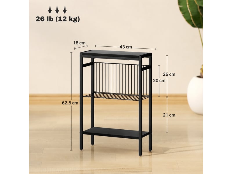  Table d'appoint industrielle noire, bout de canapé avec 3 étagères, petite table de salon gain de place, 43x18x62,5 cm  - Conforama C