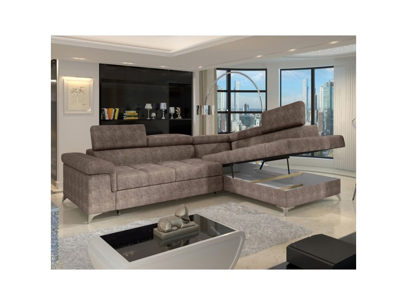 Canapé d'angle convertible palazzo 4 places marron – angle droit avec coffre - Conforama D