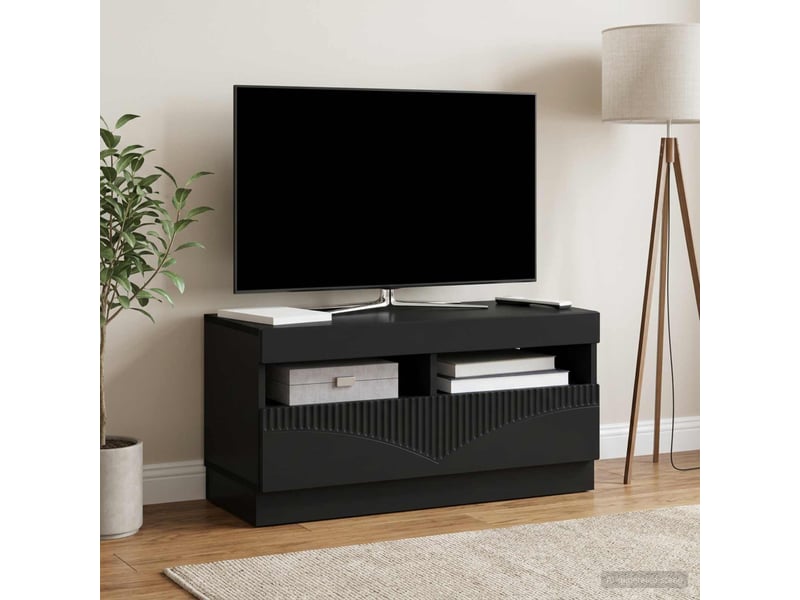  Meuble tv - banc tv - meuble de rangement led noir bois d'ingénierie  - Conforama D