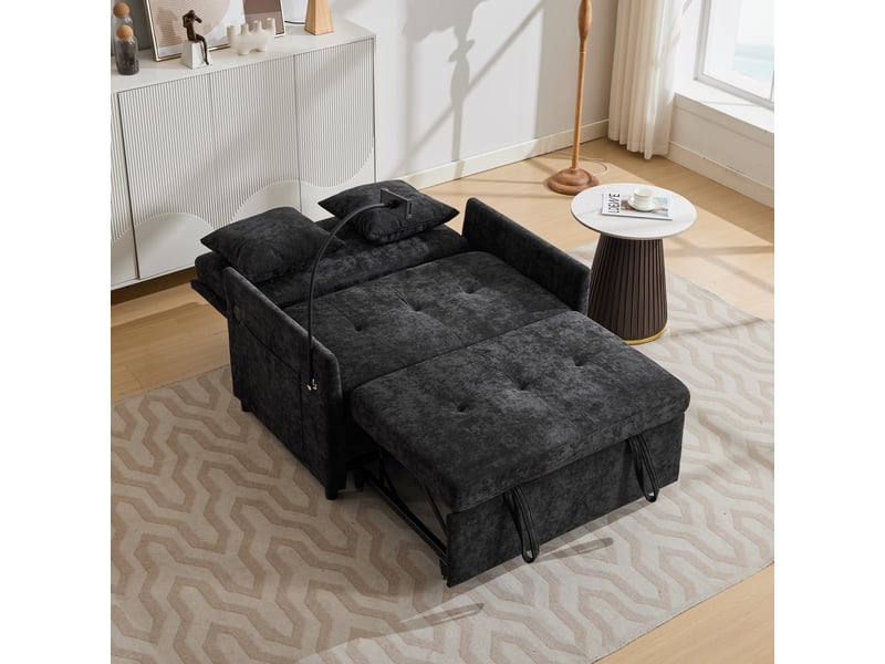  Canapé-lit une place modenvie convertible multifonctionnel avec port usb et support tablette 109 x 72 x 83,5 cm en tissu noir  - Conforama E