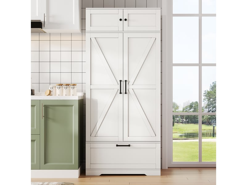  Meuble de cuisine muvano, armoire de cuisine blanche avec range-bouteilles, 80 × 40 × 180 cm  - Conforama C