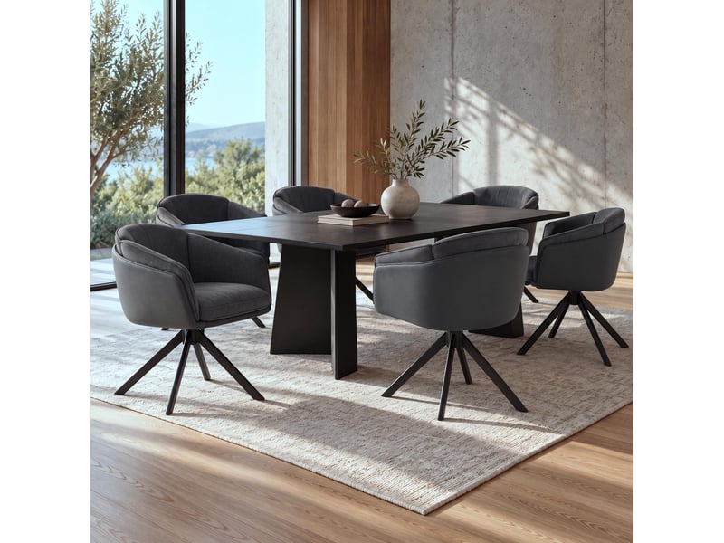  Lot de 2 chaises de salle à manger hwc-r24, chaises de cuisine, pivotantes, en métal, simili-cuir, tissuvelours - noir  - Conforama B