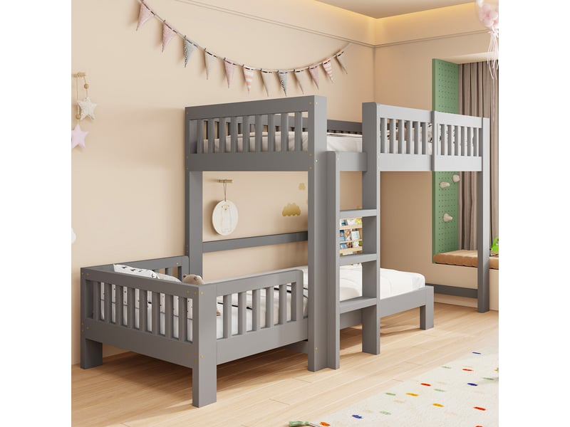  Lit mezzanine,90x200 cm,modulable 2 en 1,bois massif,gris  - Conforama D
