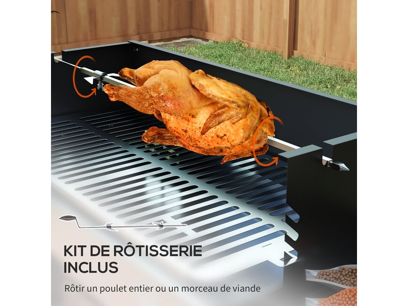  Barbecue à charbon avec rôtissoire, grille trois niveaux et étagères pliables, 118 x 32 x 90 cm  - Conforama R