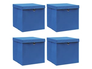 Boîtes de rangement avec couvercle 4 pcs bleu 32x32x32 cm tissu