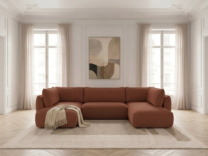  Bobochic canapé d'angle panoramique convertible esmee tissu chenille orange  angle gauche ESMEE - Conforama C